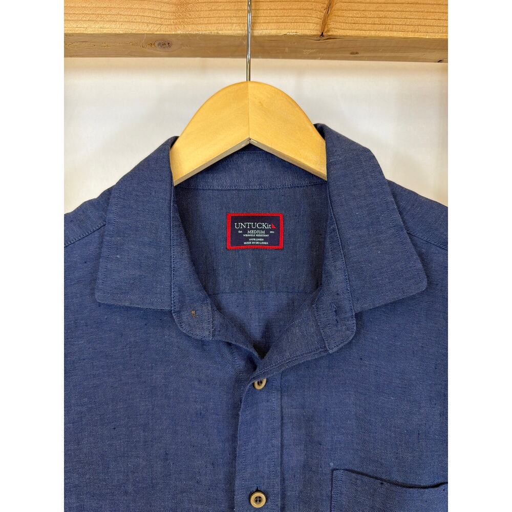 UNTUCKit Blue 100% Linen Wrinkle Resistant Long-Sleeve Button-Up Shirt SZ MD - Picture 2 of 7